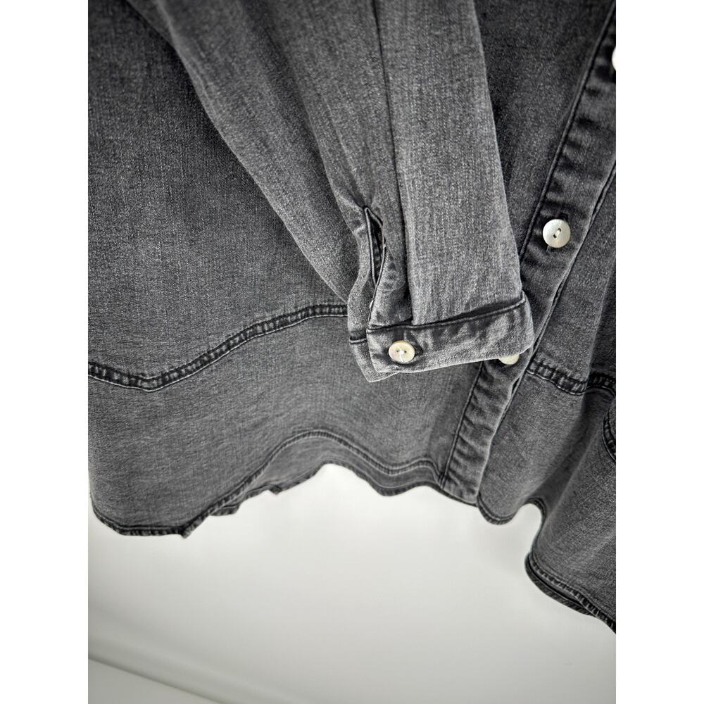 Logo Button Down Tunic Women 1X Black Washed Out Denim‎ Shirt Cotton Blend - Picture 4 of 9